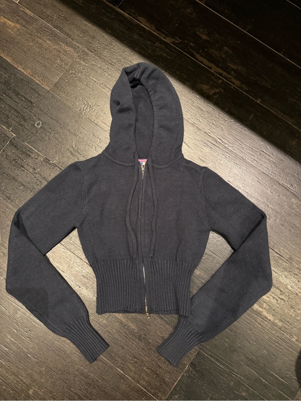 Edikted Navy Knit Hooded Zip Cardigan